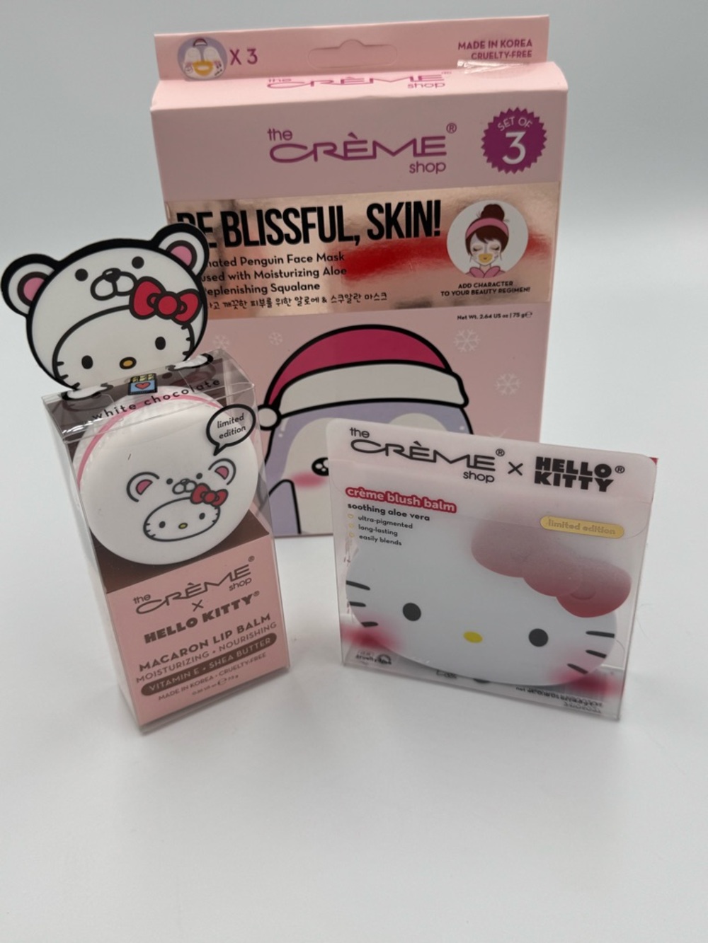 The Crème Shop x Hello Kitty Pink Bundle Lip Balm Blush Balm Face Masks Set Gift